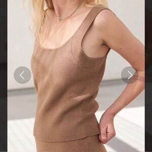 NWOT Ayr Camel The Daybed Ribbed Knit Merino Wool Blend Tank Top Extra Large
